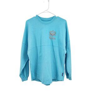 Disney Frozen Spirit Jersey Women's Blue Glitter Let It Go Sweartshirt Sz S